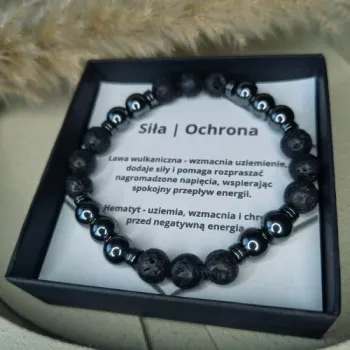 Bransoletka męska ochrona siła hematyt lawa wulkaniczna 8mm talizman
